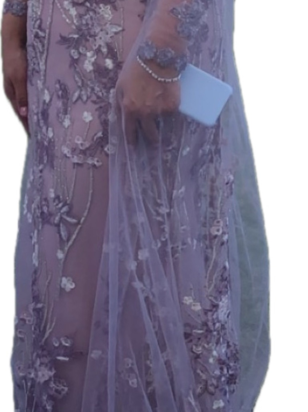 Lavender Embroidered Long-Sleeve Evening Dress